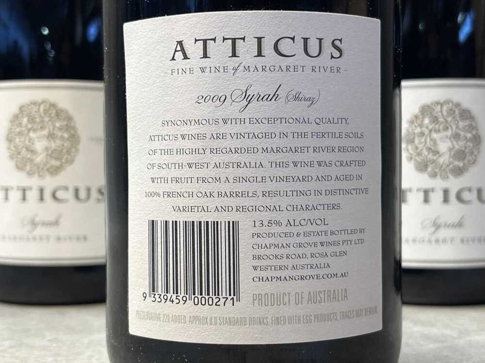 Atticus Syrah red wine 2009, four bottles