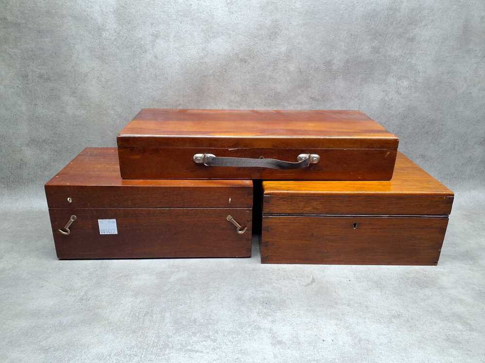 Three antique timber boxes